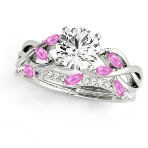 Twisted Round Pink Sapphires and Moissanites Bridal Sets Palladium 1.73ct - All