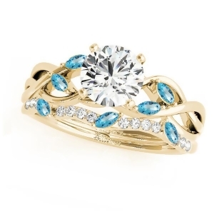 Twisted Round Blue Topazes and Moissanites Bridal Sets 18k Yellow Gold 1.23ct - All