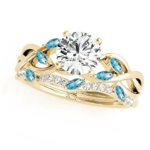 Twisted Round Blue Topazes and Moissanites Bridal Sets 18k Yellow Gold 0.73ct - All
