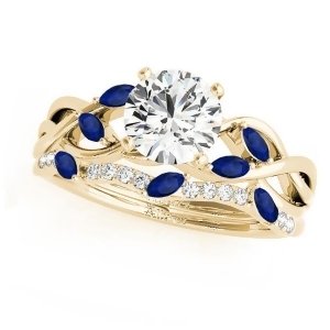 Twisted Round Blue Sapphires and Moissanites Bridal Sets 18k Yellow Gold 1.73ct - All
