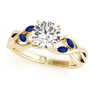Twisted Round Blue Sapphires and Moissanite Engagement Ring 18k Yellow Gold 0.50ct - All