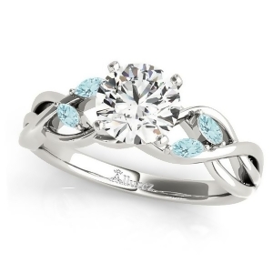 Twisted Round Aquamarines and Moissanite Engagement Ring 18k White Gold 1.50ct - All