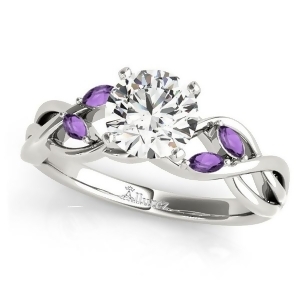 Twisted Round Amethysts and Moissanite Engagement Ring 18k White Gold 1.50ct - All