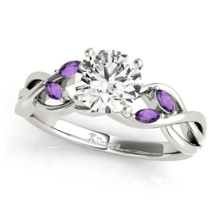 Twisted Round Amethysts and Moissanite Engagement Ring 18k White Gold 1.00ct - All