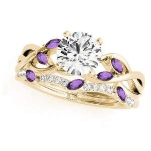 Twisted Round Amethysts and Moissanites Bridal Sets 18k Yellow Gold 0.73ct - All
