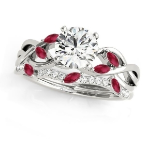 Twisted Round Rubies and Moissanites Bridal Sets 18k White Gold 1.23ct - All