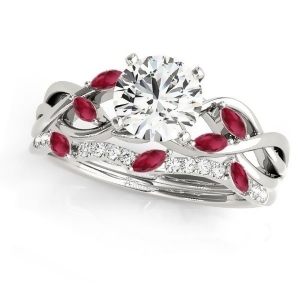 Twisted Round Rubies and Moissanites Bridal Sets 18k White Gold 0.73ct - All