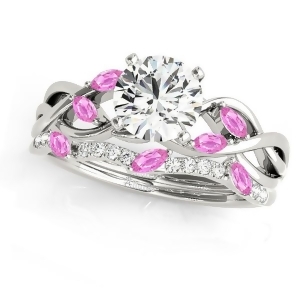 Twisted Round Pink Sapphires and Moissanites Bridal Sets 18k White Gold 1.23ct - All