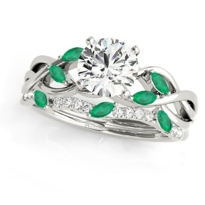 Twisted Round Emeralds and Moissanites Bridal Sets 18k White Gold 1.73ct - All