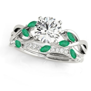 Twisted Round Emeralds and Moissanites Bridal Sets 18k White Gold 1.23ct - All