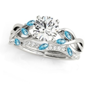Twisted Round Blue Topazes and Moissanites Bridal Sets 18k White Gold 1.23ct - All