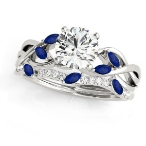 Twisted Round Blue Sapphires and Moissanites Bridal Sets 18k White Gold 1.73ct - All