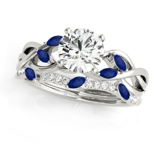 Twisted Round Blue Sapphires and Moissanites Bridal Sets 18k White Gold 0.73ct - All