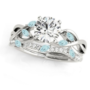 Twisted Round Aquamarines and Moissanites Bridal Sets 18k White Gold 0.73ct - All