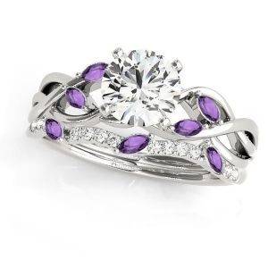 Twisted Round Amethysts and Moissanites Bridal Sets 18k White Gold 0.73ct - All