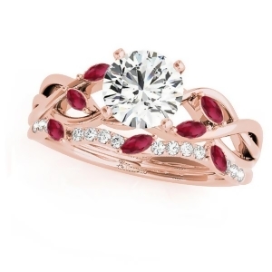 Twisted Round Rubies and Moissanites Bridal Sets 14k Rose Gold 1.73ct - All