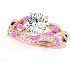 Twisted Round Pink Sapphires and Moissanites Bridal Sets 14k Rose Gold 1.23ct - All