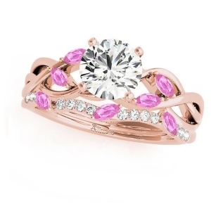 Twisted Round Pink Sapphires and Moissanites Bridal Sets 14k Rose Gold 0.73ct - All