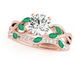Twisted Round Emeralds and Moissanites Bridal Sets 14k Rose Gold 1.73ct - All