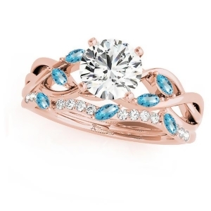 Twisted Round Blue Topazes and Moissanites Bridal Sets 14k Rose Gold 1.73ct - All