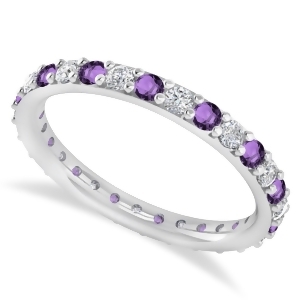 Diamond and Amethyst Eternity Wedding Band 14k White Gold 0.87ct - All