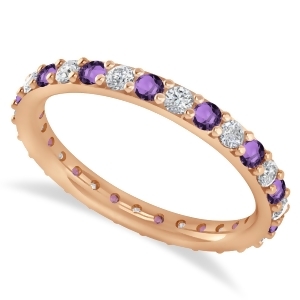 Diamond and Amethyst Eternity Wedding Band 14k Rose Gold 0.87ct - All