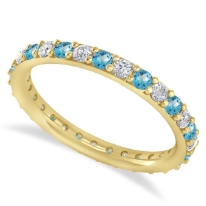 Diamond and Blue Topaz Eternity Wedding Band 14k Yellow Gold 0.87ct - All