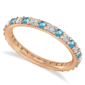 Diamond and Blue Topaz Eternity Wedding Band 14k Rose Gold 0.87ct - All