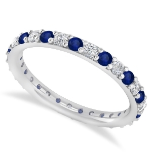 Diamond and Blue Sapphire Eternity Wedding Band 14k White Gold 0.87ct - All