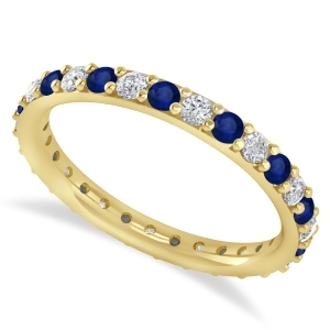 Diamond and Blue Sapphire Eternity Wedding Band 14k Yellow Gold 0.87ct - All