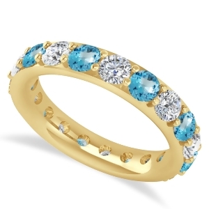 Diamond and Blue Topaz Eternity Wedding Band 14k Yellow Gold 2.85ct - All