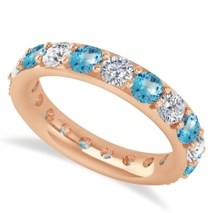 Diamond and Blue Topaz Eternity Wedding Band 14k Rose Gold 2.85ct - All