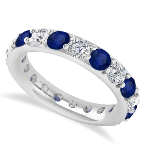 Diamond and Blue Sapphire Eternity Wedding Band 14k White Gold 2.85ct - All