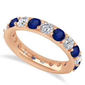 Diamond and Blue Sapphire Eternity Wedding Band 14k Rose Gold 2.85ct - All