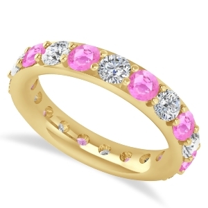 Diamond and Pink Sapphire Eternity Wedding Band 14k Yellow Gold 2.85ct - All