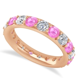 Diamond and Pink Sapphire Eternity Wedding Band 14k Rose Gold 2.85ct - All