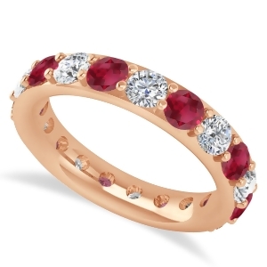 Diamond and Ruby Eternity Wedding Band 14k Rose Gold 2.85ct - All