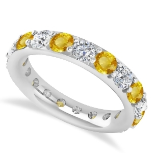 Diamond and Yellow Sapphire Eternity Wedding Band 14k White Gold 2.85ct - All