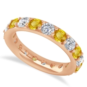 Diamond and Yellow Sapphire Eternity Wedding Band 14k Rose Gold 2.85ct - All