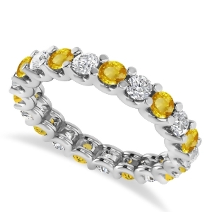 Diamond and Yellow Sapphire Eternity Wedding Band 14k White Gold 2.10ct - All