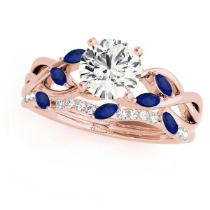 Twisted Round Blue Sapphires and Moissanites Bridal Sets 14k Rose Gold 0.73ct - All