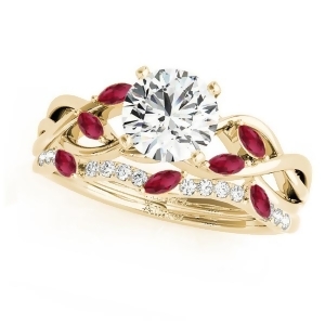 Twisted Round Rubies and Moissanites Bridal Sets 14k Yellow Gold 1.73ct - All