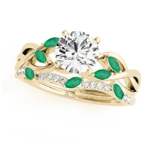 Twisted Round Emeralds and Moissanites Bridal Sets 14k Yellow Gold 1.73ct - All