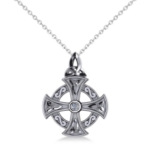 Diamond Celtic Cross Pendant Necklace 14K White Gold 0.02ct - All