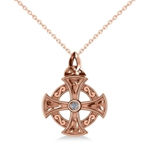 Diamond Celtic Cross Pendant Necklace 14K Rose Gold 0.02ct - All