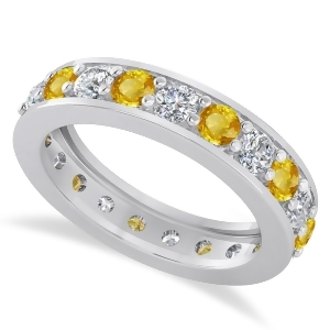 Diamond and Yellow Sapphire Eternity Wedding Band 14k White Gold 2.10ct - All