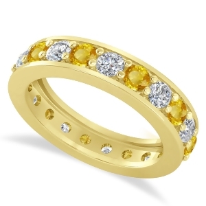 Diamond and Yellow Sapphire Eternity Wedding Band 14k Yellow Gold 2.10ct - All