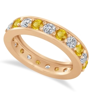 Diamond and Yellow Sapphire Eternity Wedding Band 14k Rose Gold 2.10ct - All