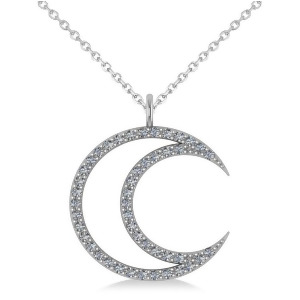 Diamond Crescent Moon Pendant Necklace 14K White Gold 0.46ct - All