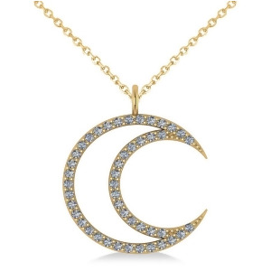 Diamond Crescent Moon Pendant Necklace 14K Yellow Gold 0.46ct - All